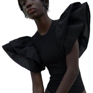 Ruffled Bodysuit Black